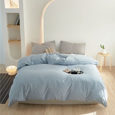 Yumuşak Doğal Açık Mavi 100% Saf Uzun Staple Pamuk Battaniye Kapak Yatak Çamaşırları Seti