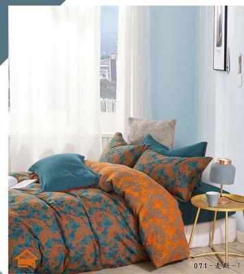 Orange Cyan Eşleşen Jacquard % 100 Pamuk Yatak Çamaşırları Set Cutom Boyut Yorgan Kapak
