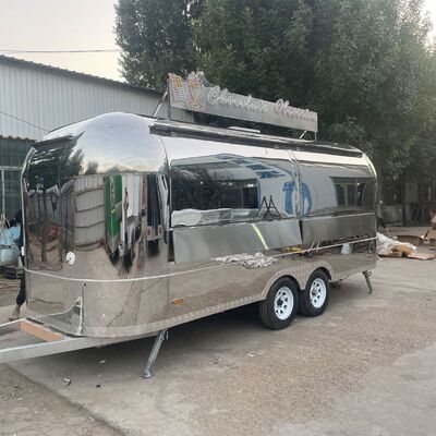 Luxury Mirror Stainless Steel Food Trailer Mobile Kitchen Fully Customized Vintage Food Truck For Coffee BBQ Fast Food