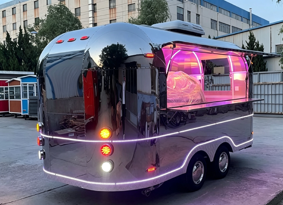 Luxury Mirror Stainless Steel Food Trailer Mobile Kitchen Fully Customized Vintage Food Truck For Coffee BBQ Fast Food